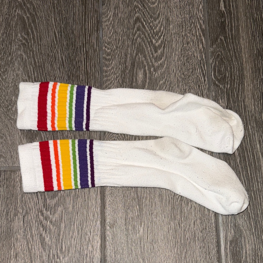 White Socks with Rainbow Stripes